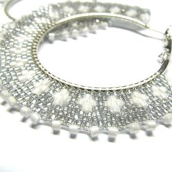 Peyote Hoop Earrings - Large Silver