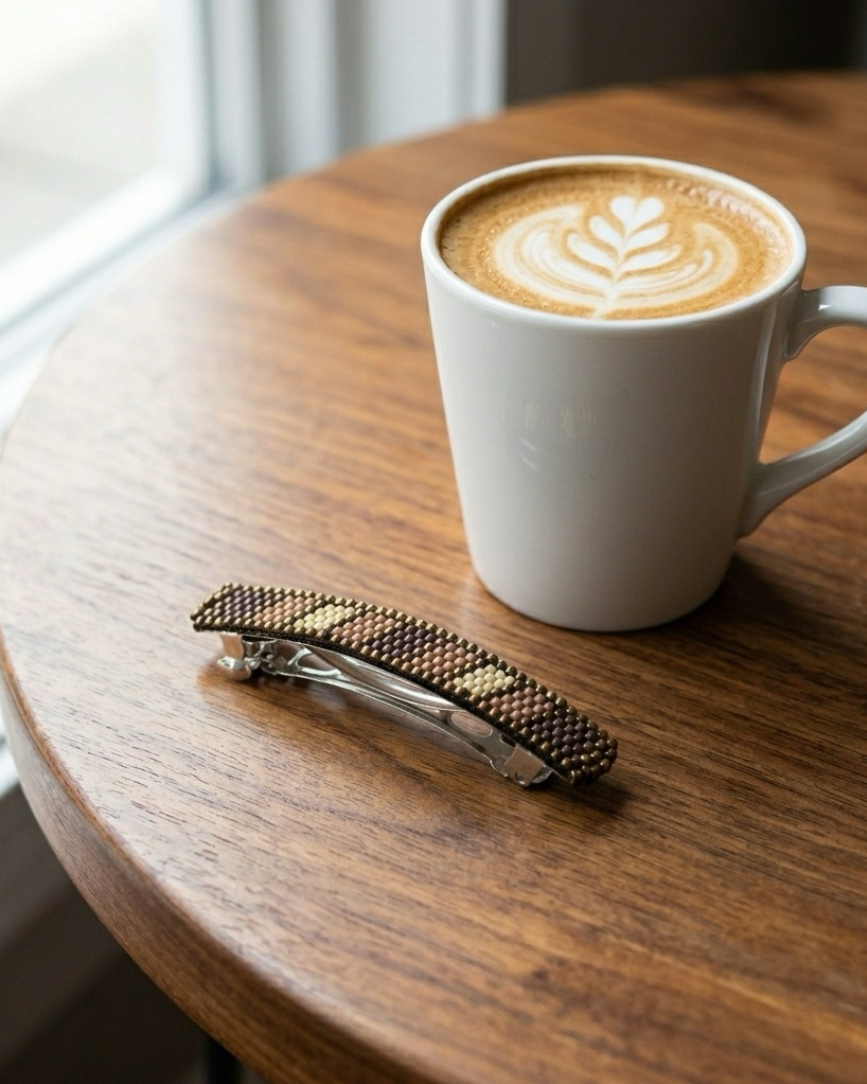 Peyote Stitch Hair Barrettes - Coffee