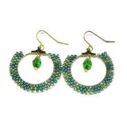 Peyote Hoop Earrings - Green