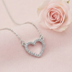 Encrusted Heart Necklace - Silver