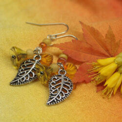 Leaf and Flower Earrings - Orange