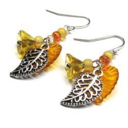 Leaf and Flower Earrings - Green or Orange