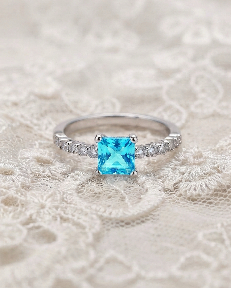 925 Sterling Silver Square Cut Ring