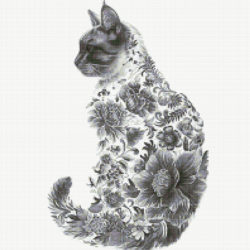 Floral Cat Silhouette - Grey