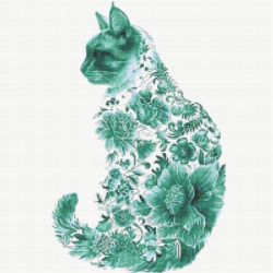 Floral Cat Silhouette - Teal