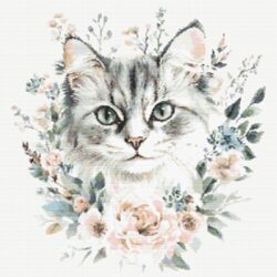 Grey Tabby with Flowers