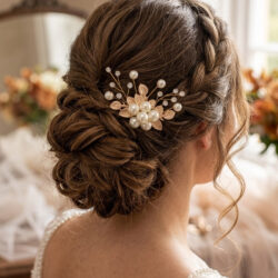 Leaf, Pearl & Diamanté Hair Pin - Gold