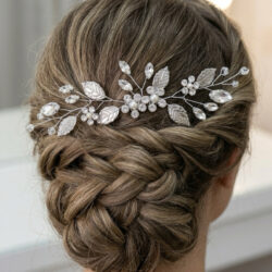 Leaf & Diamanté Hair Comb - silver
