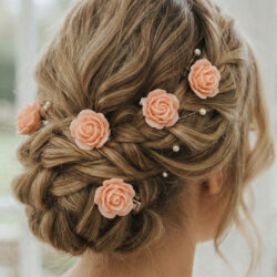 Peach Rose Hair Clips