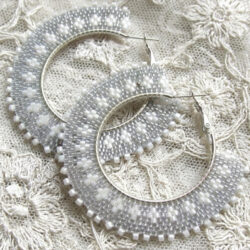 Peyote Hoop Earrings - Large Silver