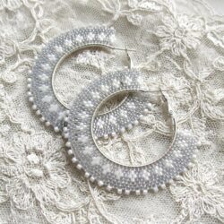 Peyote Hoop Earrings - Large Silver