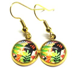 Monstera Cabochon - Bright Green & Red