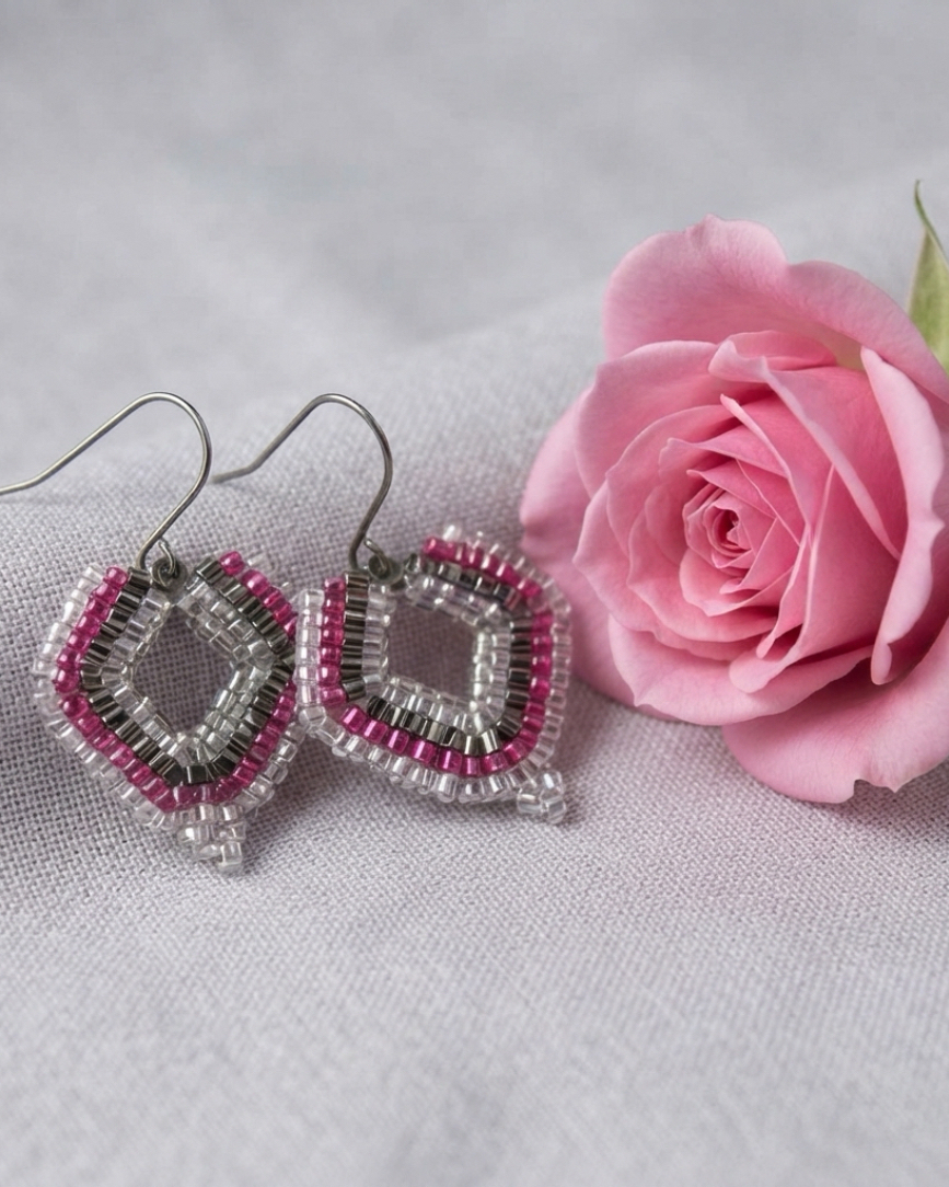 Diamond Peyote Earrings - Charcoal Rose