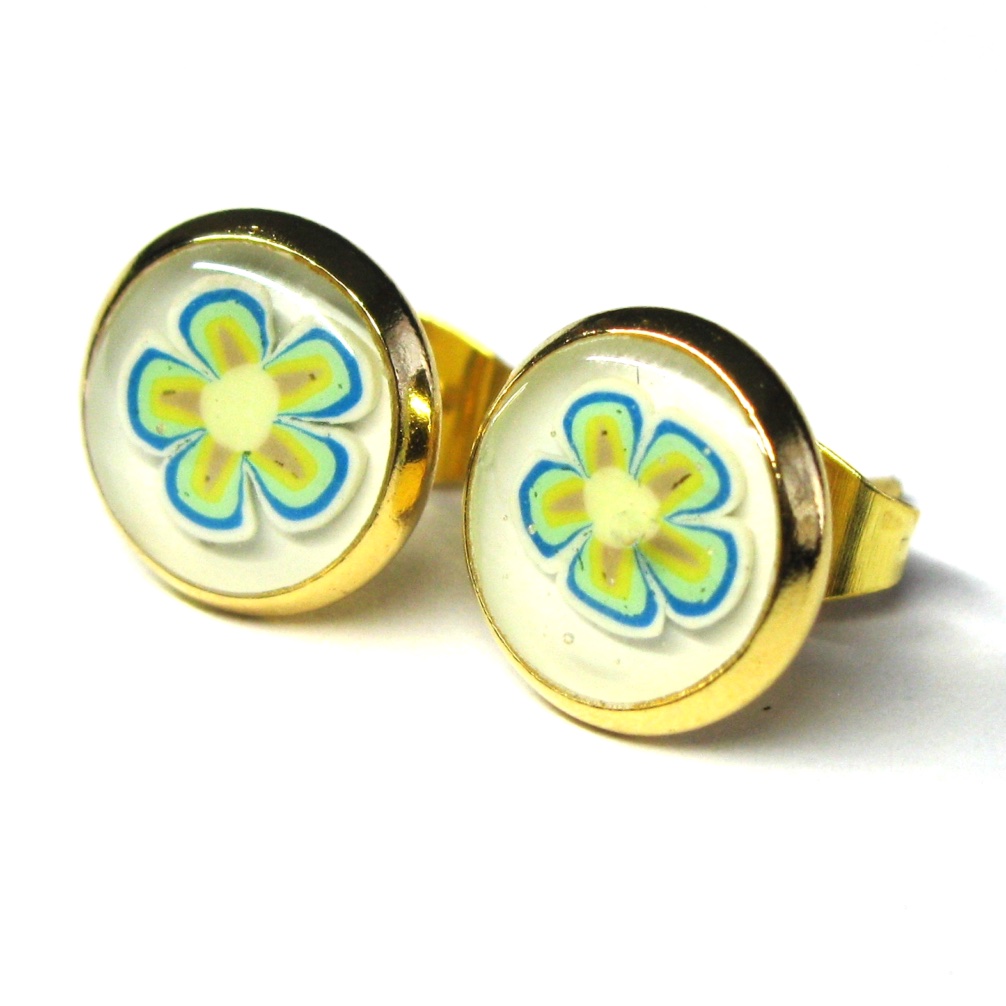 Green, Gold & Blue Floral Studs - Image 2