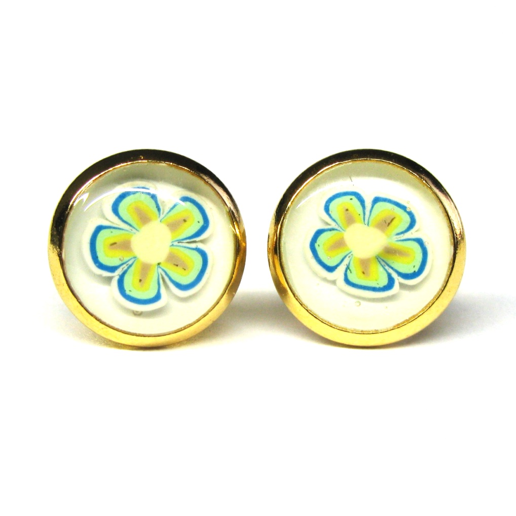 Green, Gold & Blue Floral Studs