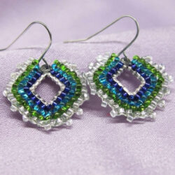 Diamond Peyote Earrings - Jewel Tones