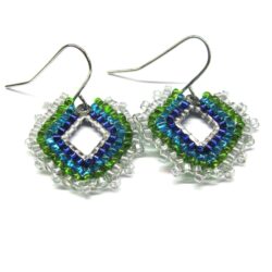Diamond Peyote Earrings - Jewel Tones