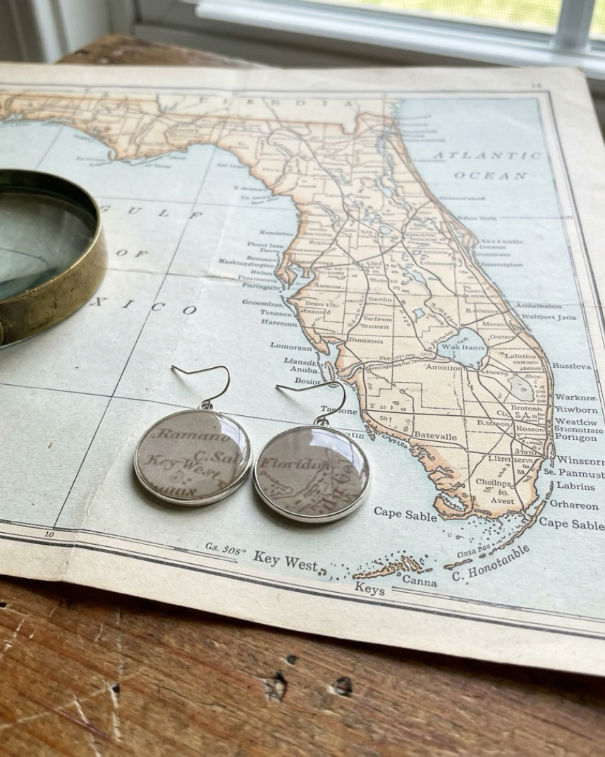 Map earrings - Key West Florida