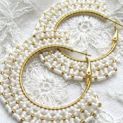 Peyote Hoop Earrings - Gold Lattice