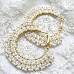Peyote Hoop Earrings - Gold Lattice