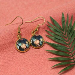 Monstera Cabochon - Navy & Coral