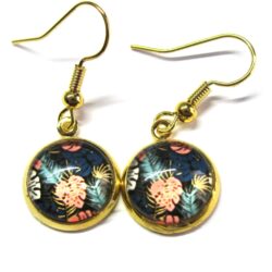 Monstera Cabochon - Navy & Coral