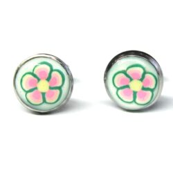 Pink and Green Floral Studs
