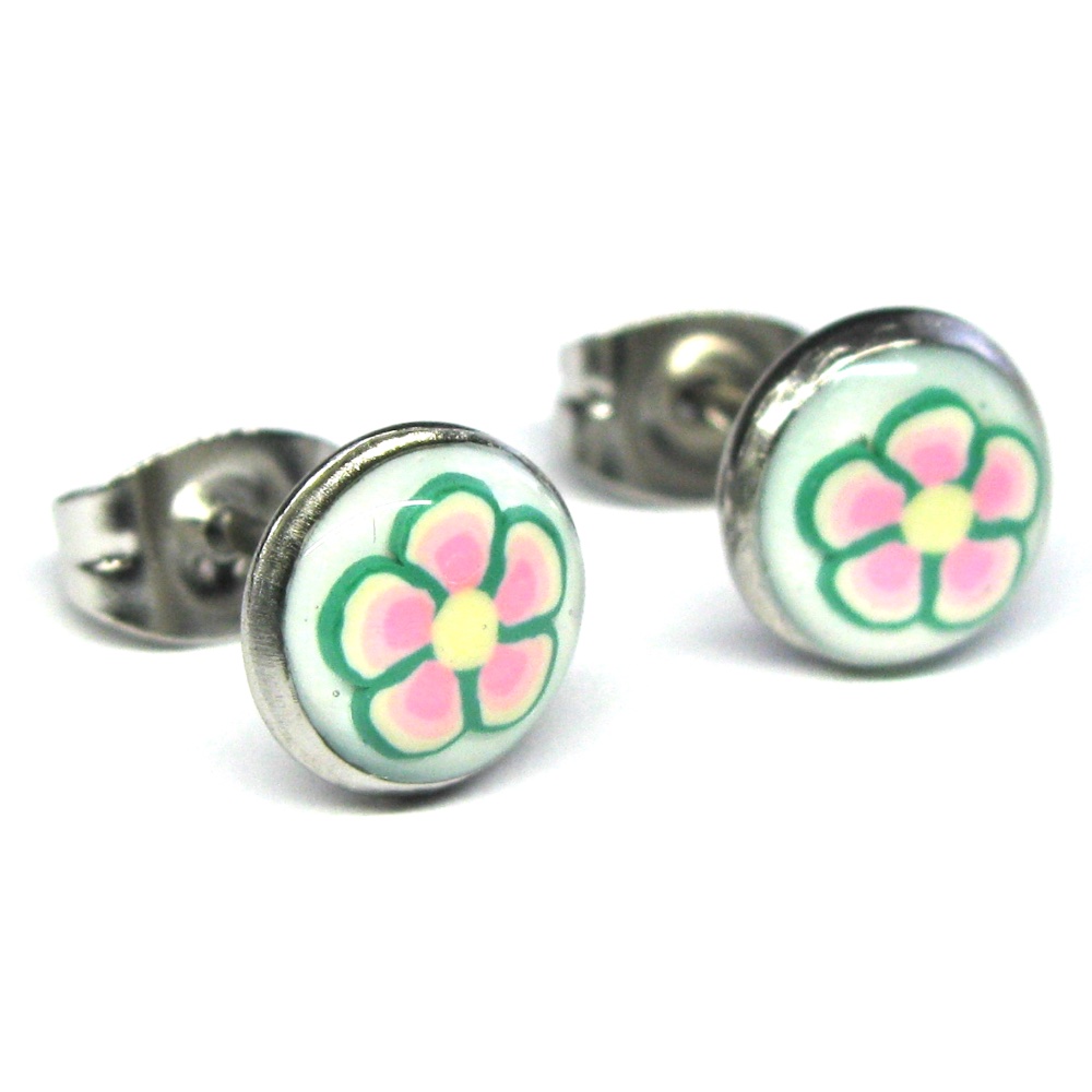 Pink and Green Floral Studs - Image 3