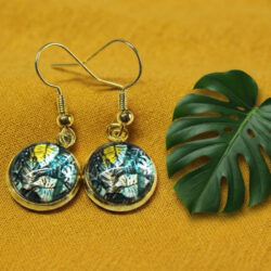 Monstera Cabochon - Teal & Yellow