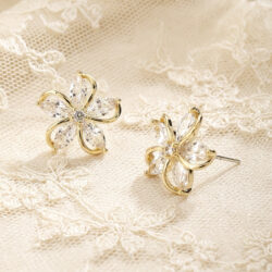 Floral Zirconia Studs - Gold