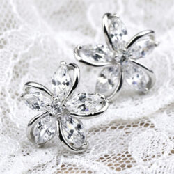 Floral Zirconia Studs - Silver