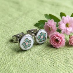 Green and Pink Floral Studs