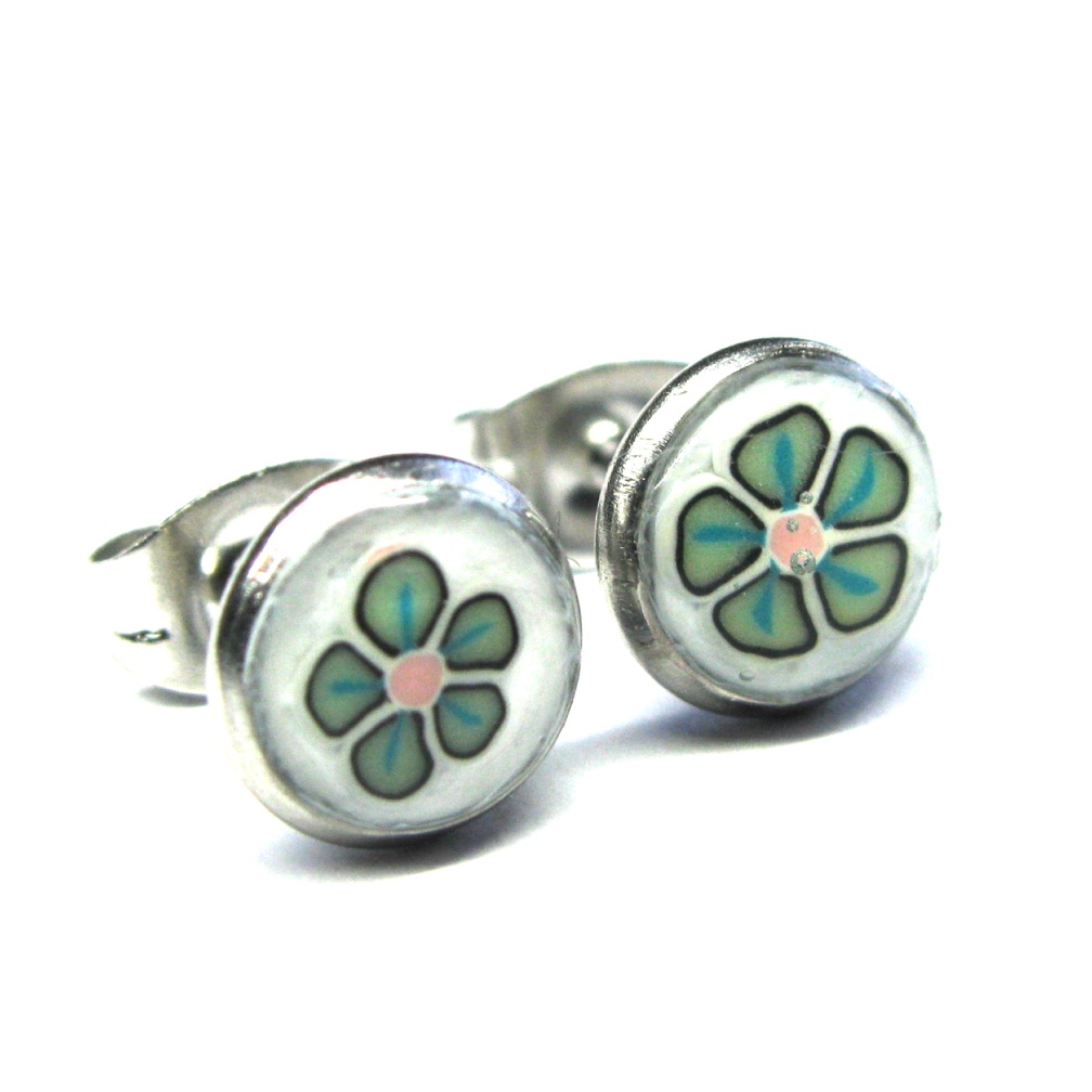 Green and Pink Floral Studs - Image 3