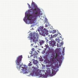 Floral Cat Silhouette - Indigo