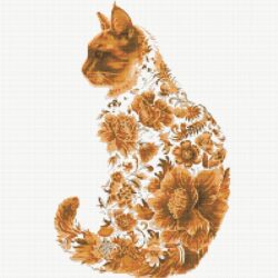 Floral Cat Silhouette - Orange