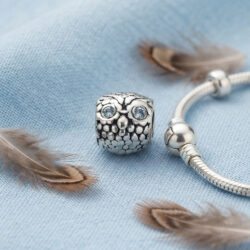 Silver Owl with Blue Zirconia Eyes