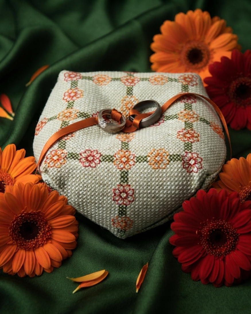 Biscornu - Gerbera Wedding Ring Pillow