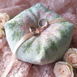 Biscornu - Pink Roses Wedding Ring Pillow