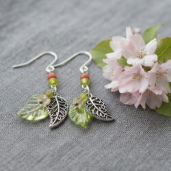 Leaf and Flower Earrings - Green